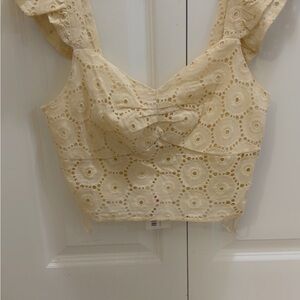 Chelsea & Violet Cream Eyelet Cropped Tank